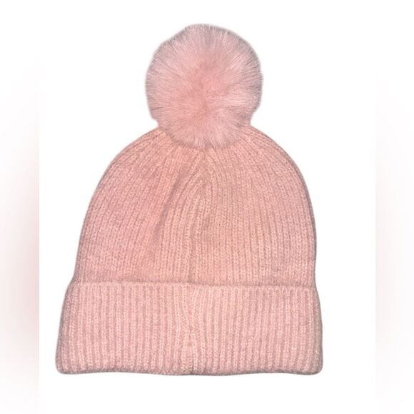 Womens Pink Embellished Beanie with Pom Pom. - Picture 2 of 2